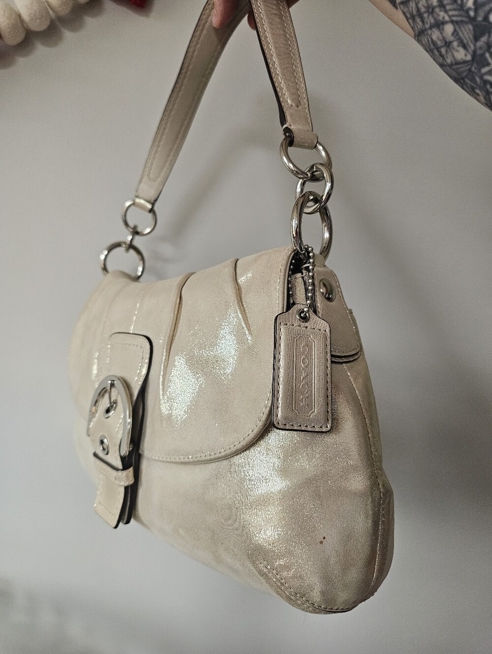 Coach F17217 Soho Flap Metallic Shimmer Champagne Gold Shoulder Bag *Read Cond - Picture 3 of 17